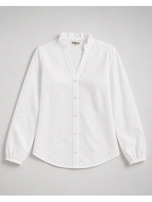 Blusa Plisada Blanca Girasoles Trilla