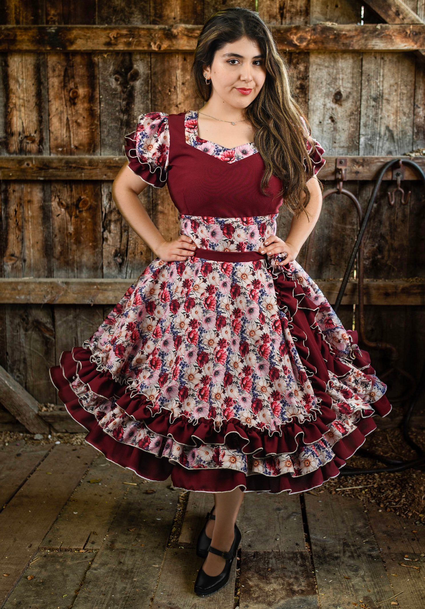 Vestido de China Burdeo Floral Catron – Cantares de Vendimia imagen 2