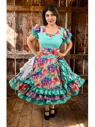 Vestido de China Turquesa con Flores Catron – Canto del Estero