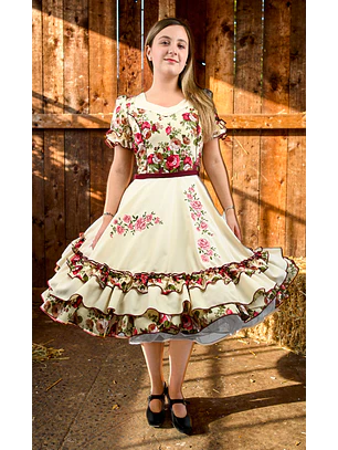 Vestido de China Marfil con Rosas Catron – Brillo de Espuela