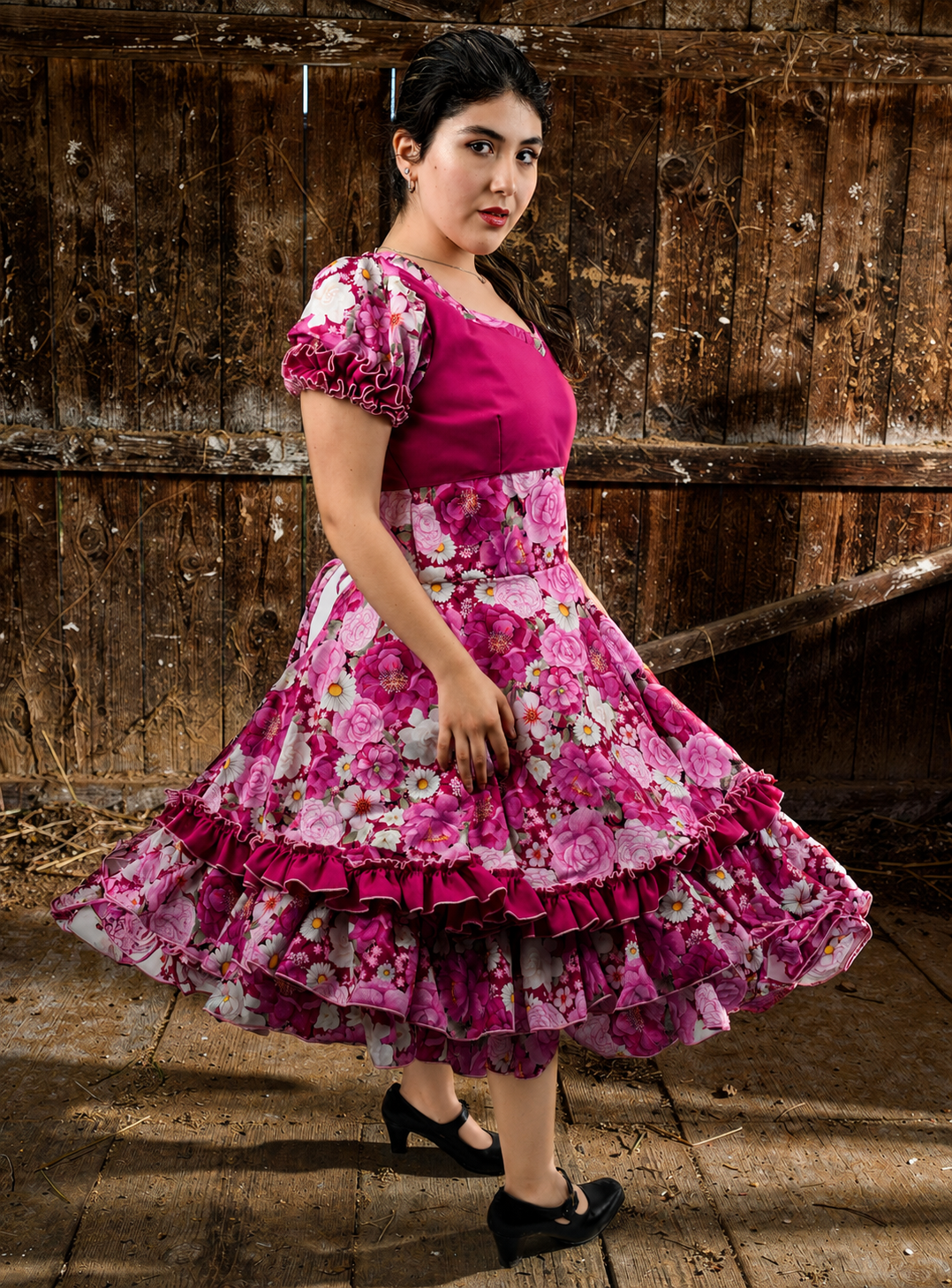 Vestido de China Fucsia Floral Catron – Reina de las Camelias imagen 2