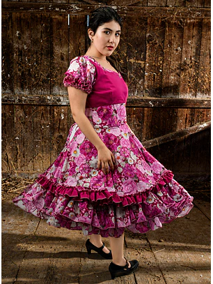 Vestido de China Fucsia Floral Catron – Reina de las Camelias