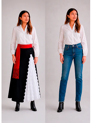 Blusa Plisada Blanca Girasoles Trilla