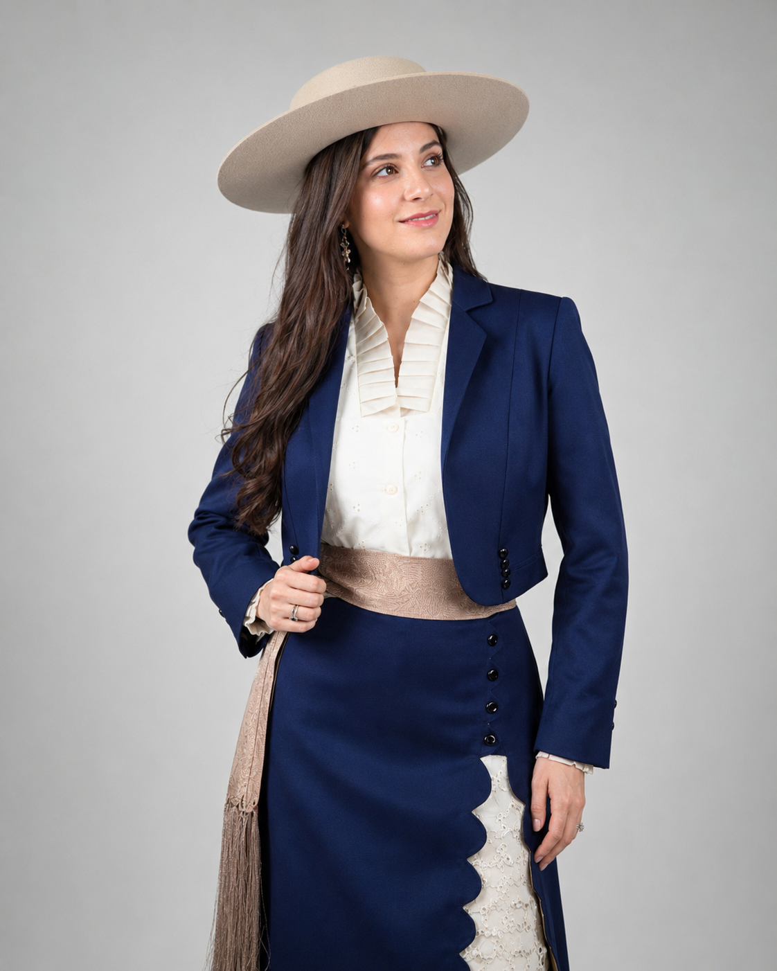 Ropón de Huasa Elegante Azul Marfil Catron  imagen 6
