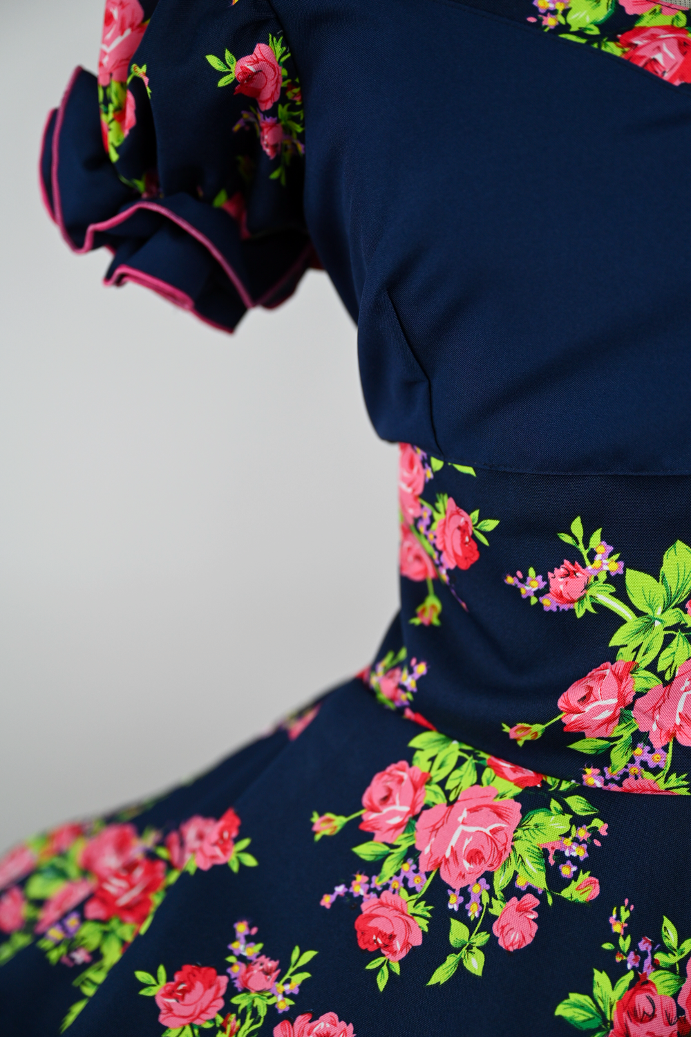 Vestido De China Azul Marino Florar Catron - Serenata de Rosas imagen 4