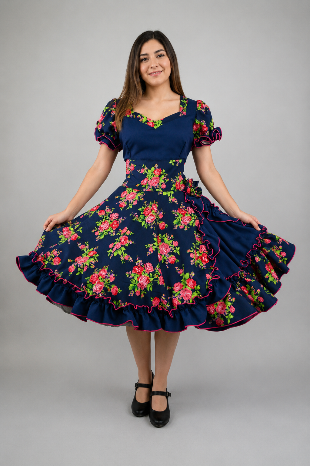 Vestido De China Azul Marino Florar Catron - Serenata de Rosas imagen 1
