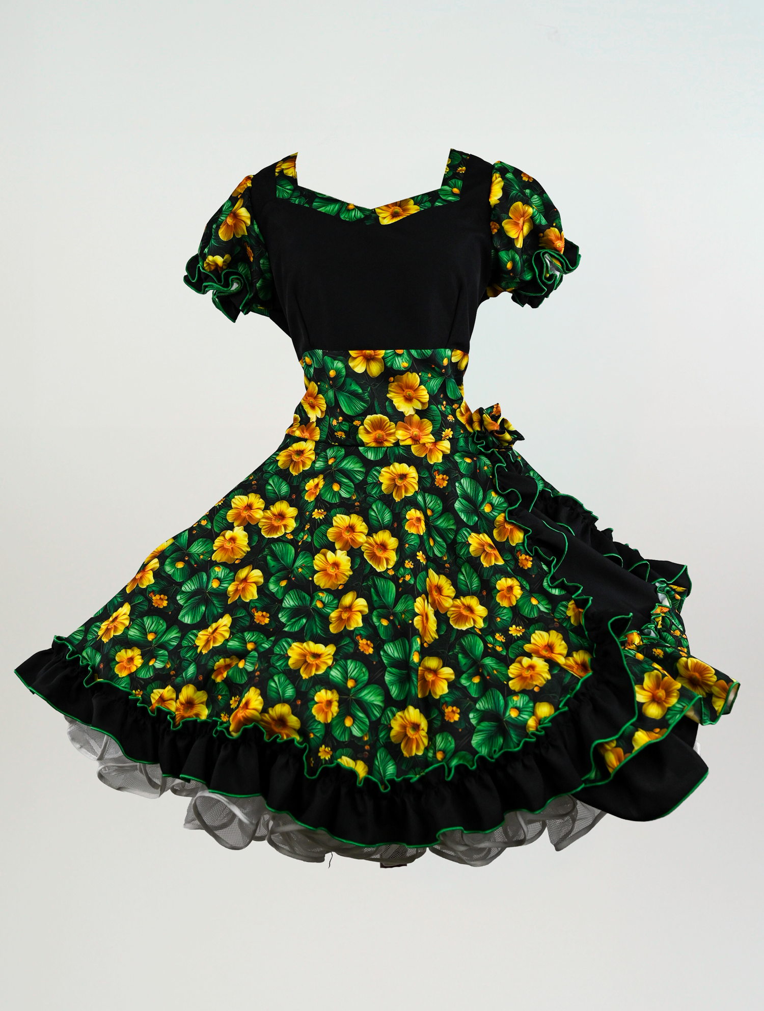 Vestido de China Negro Floral Catron – Jardín Dorado imagen 3
