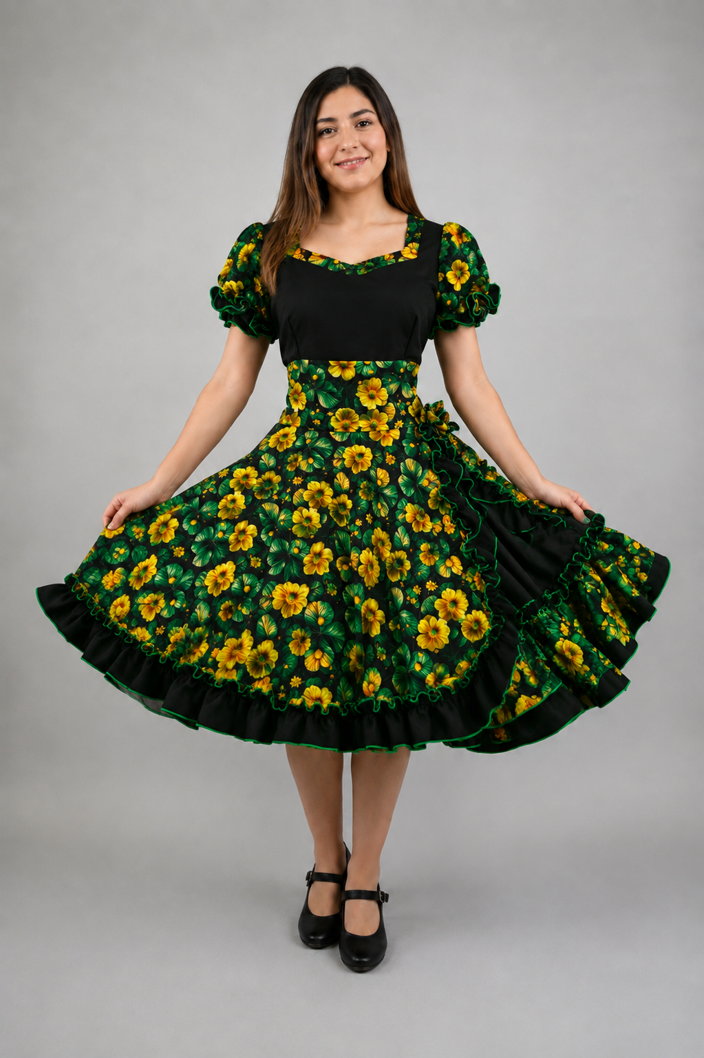 Vestido de China Negro Floral Catron – Jardín Dorado imagen 1