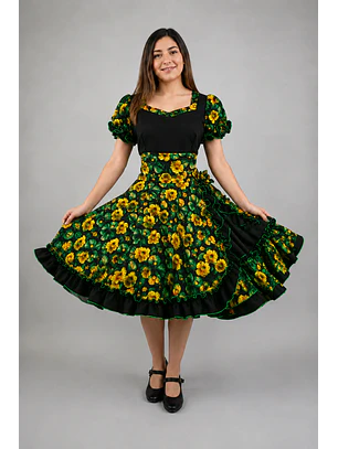 Vestido de China Negro Floral Catron – Jardín Dorado