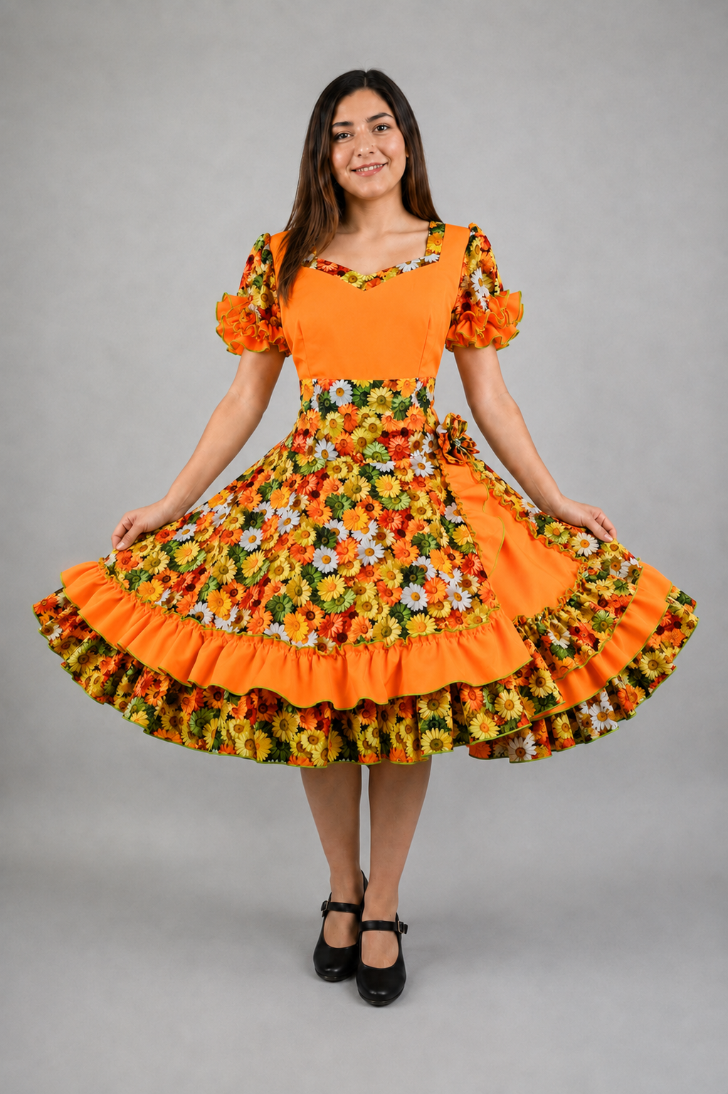 Vestido de China Naranjo Floral Catron – Sol de la Trilla imagen 1