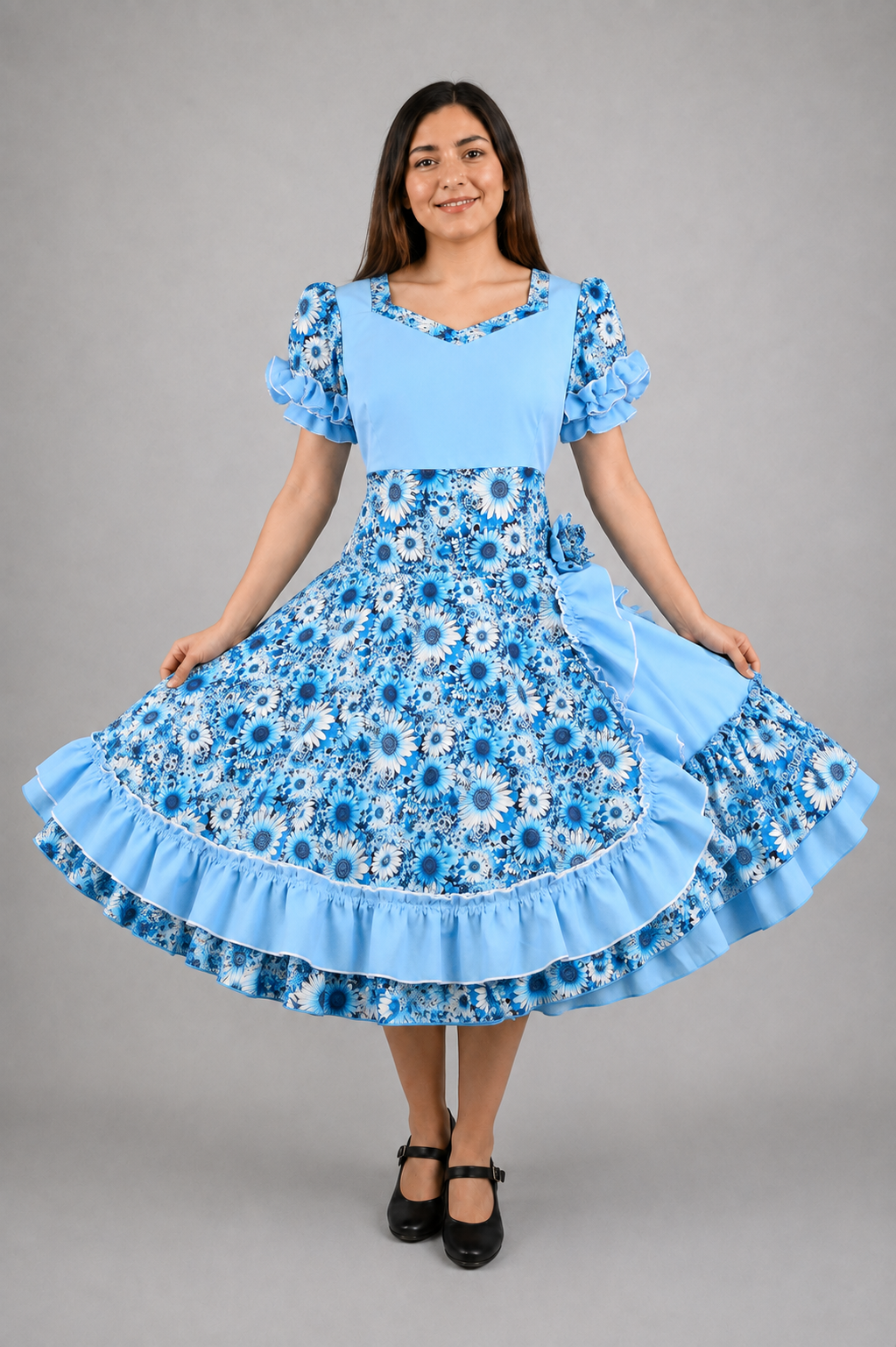 Vestido de China Celeste Floral Catron – Alborada de Colchagua imagen 1