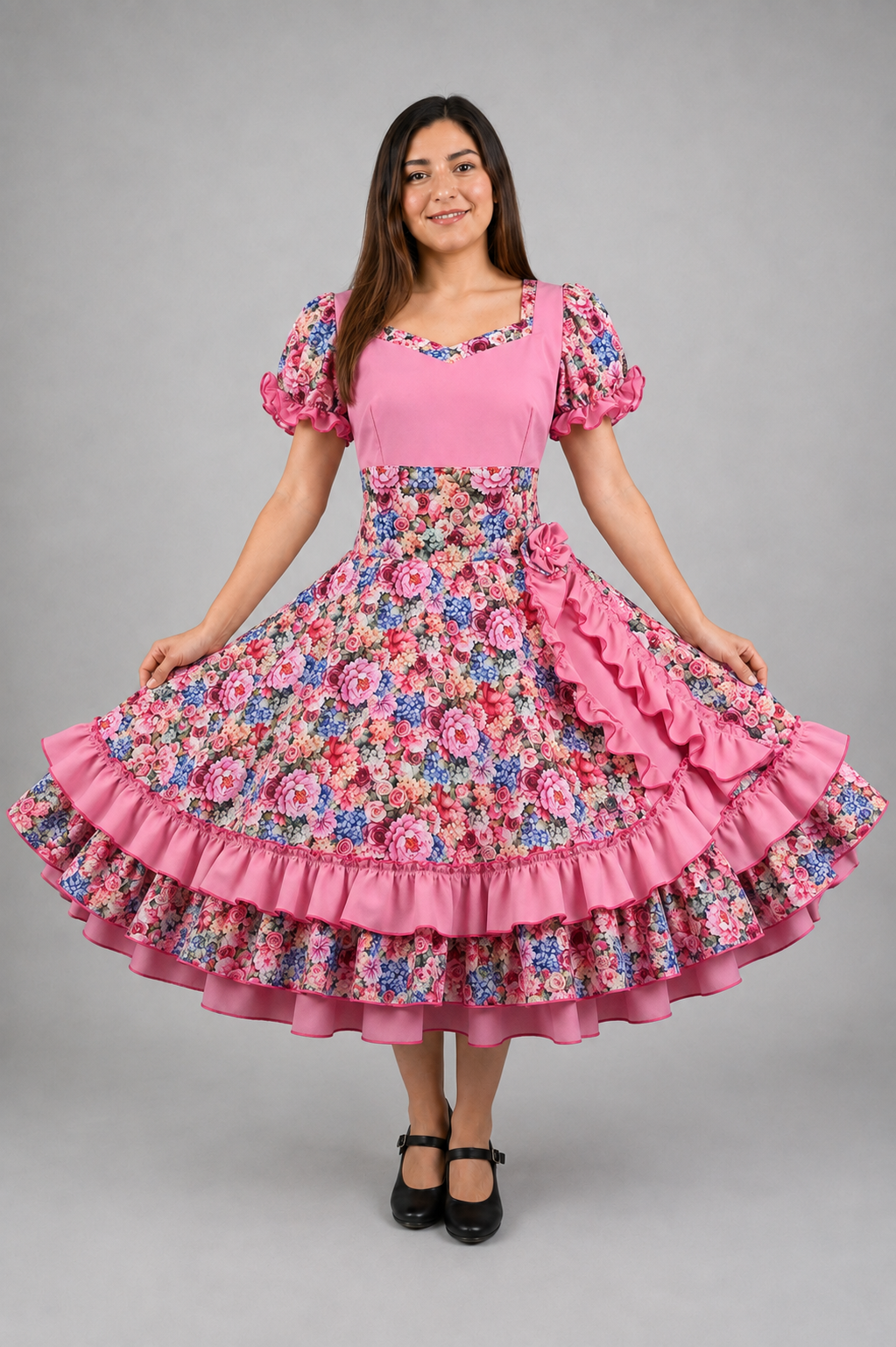 Vestido de China Rosado Floral Catron – Tonada de los Almendros imagen 1