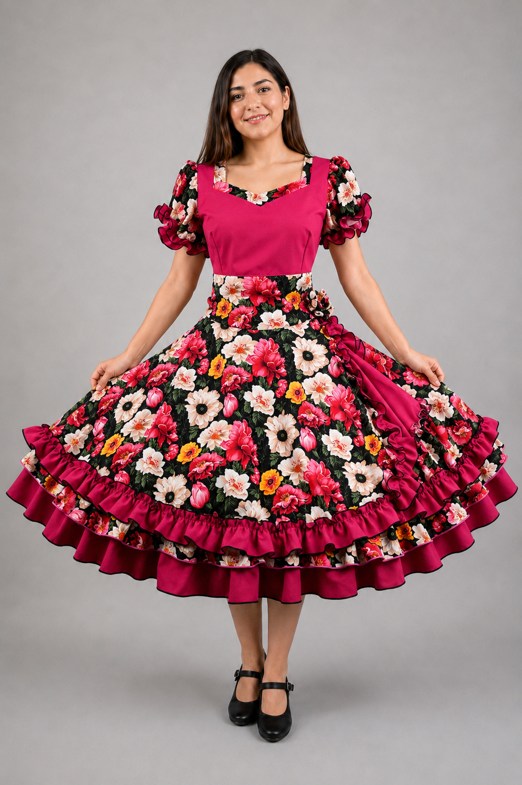 Vestido de China Fucsia Floral Catron – Vendimia del Maule imagen 1