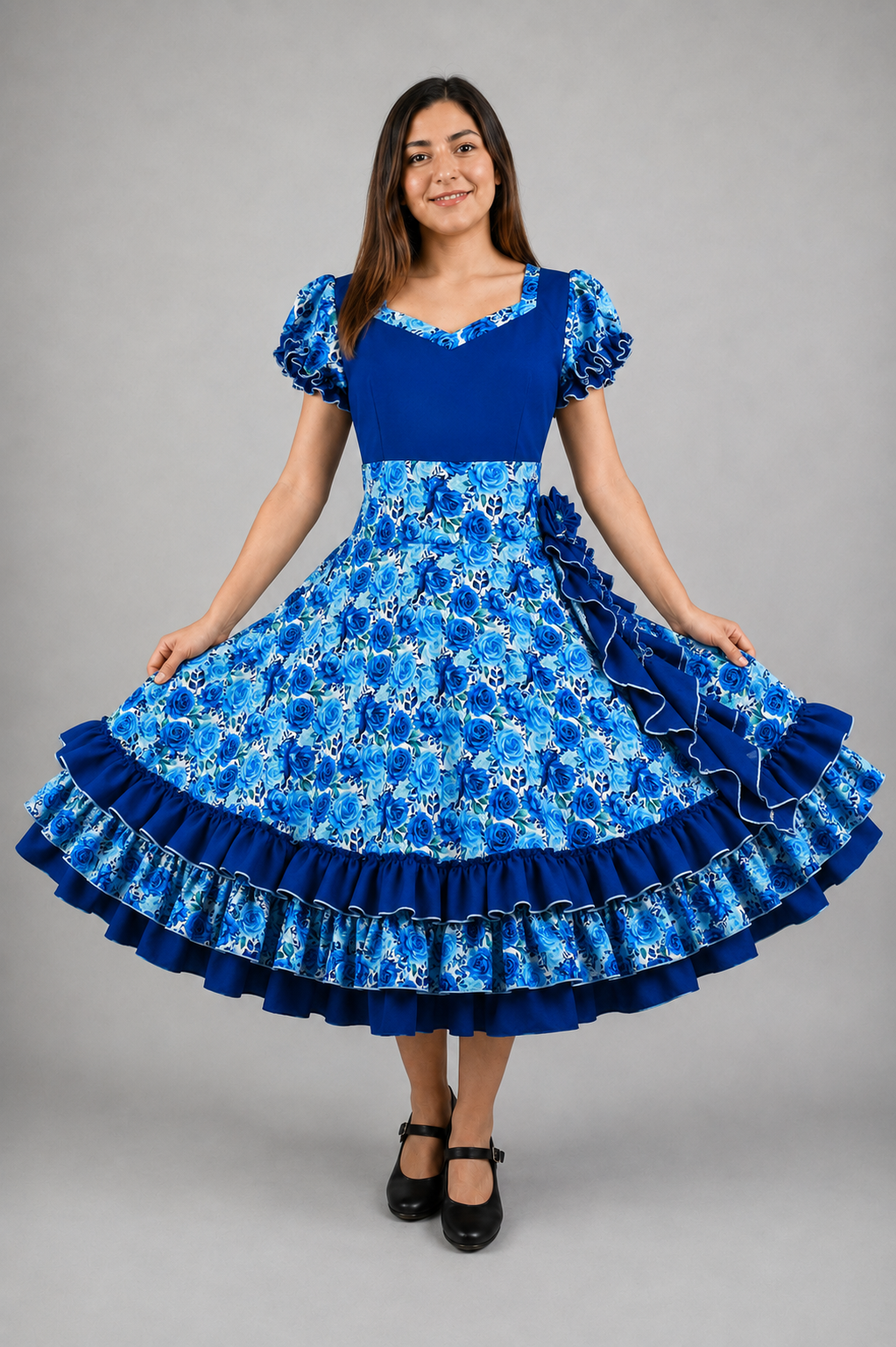 Vestido de China Azul Floral Catron – Horizonte de Curicó imagen 1