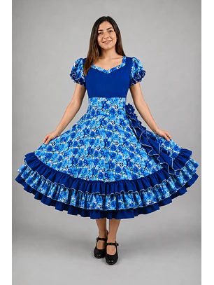 Vestido de China Azul Floral Catron – Horizonte de Curicó