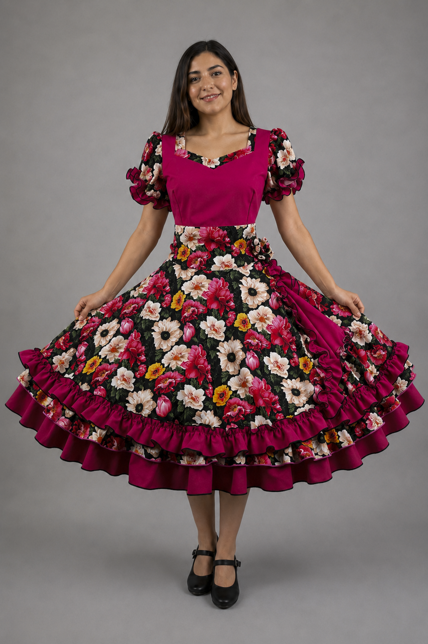 Vestido de China Fucsia Floral Catron – Vendimia del Maule imagen 1
