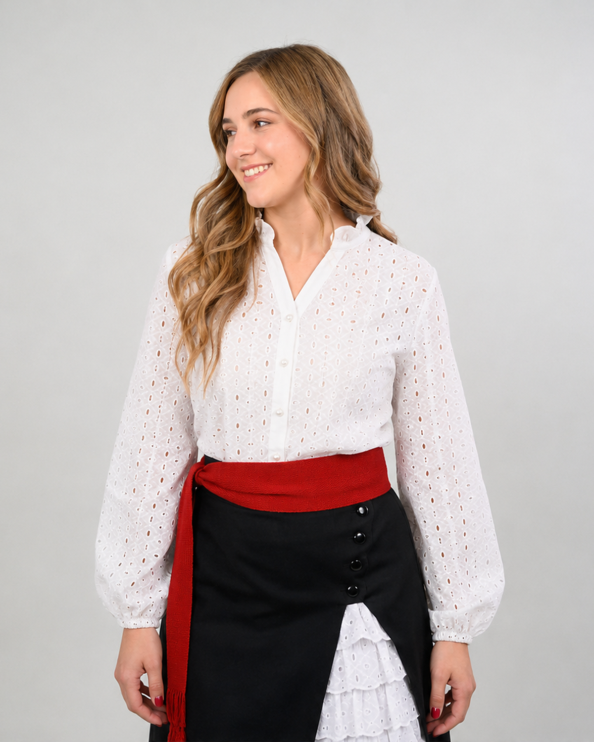 Blusa Plisada Blanca Espigas Trilla  imagen 1