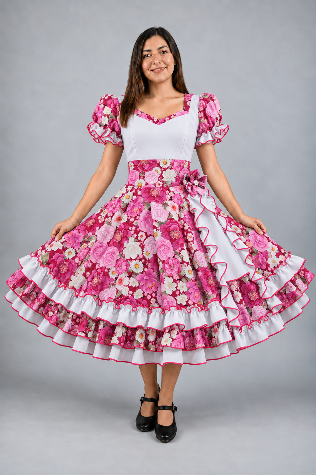 Vestido de China Blanco y Fucsia Catron – Margaritas de Nancagua imagen 1
