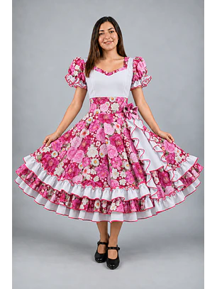 Vestido de China Blanco y Fucsia Catron – Margaritas de Nancagua