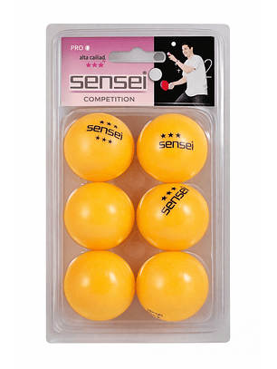 Pelota de Ping Pong Sen Sei 3 Estrellas 40 mm Oficial ABS
