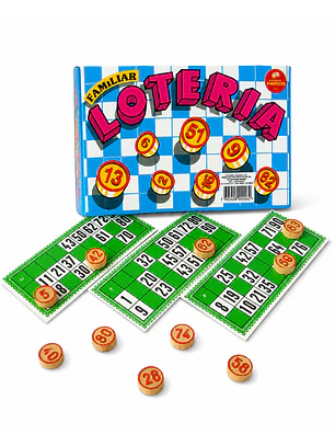 Lotería con 24 Cartones y Fichas de Madera