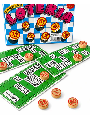 Lotería con 24 Cartones y Fichas de Madera