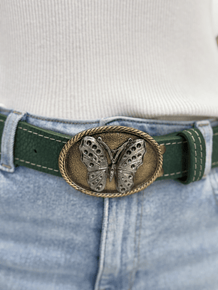 Cinturón Cuero Mariposa Verde