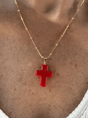 Cadena Cruz Murano Roja