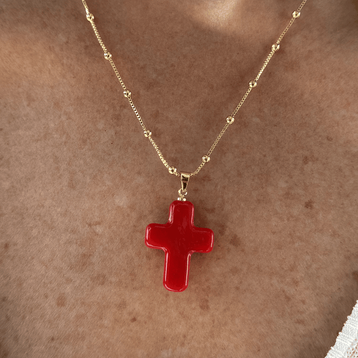 Cadena Cruz Murano Roja 1