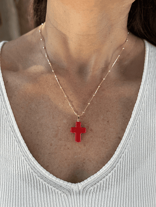 Cadena Cruz Murano Roja