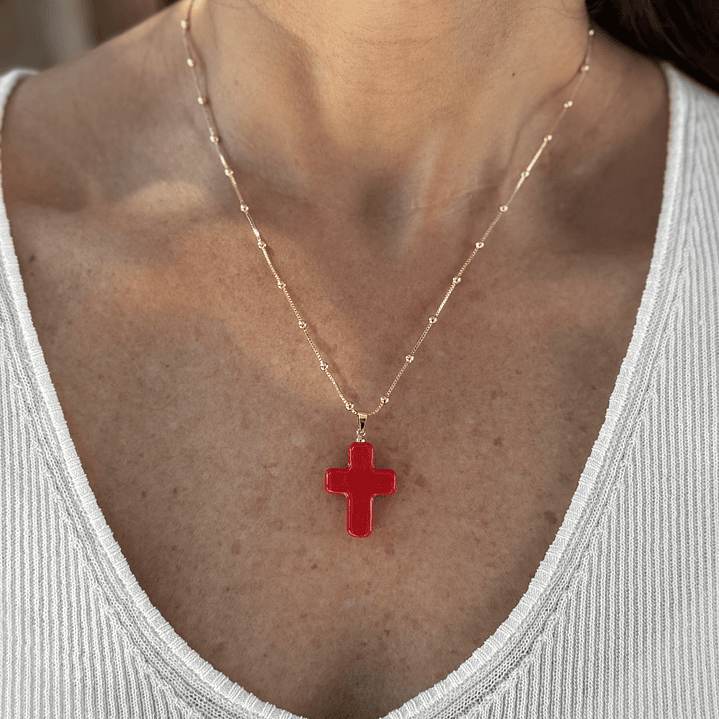 Cadena Cruz Murano Roja 2