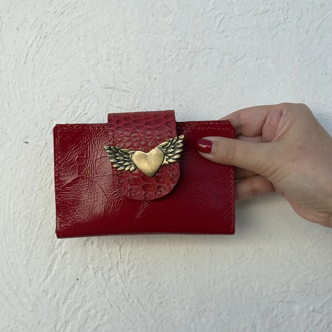 Billetera Cuero Roja Charol 1