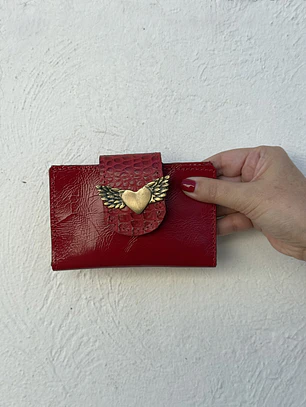 Billetera Cuero Roja Charol