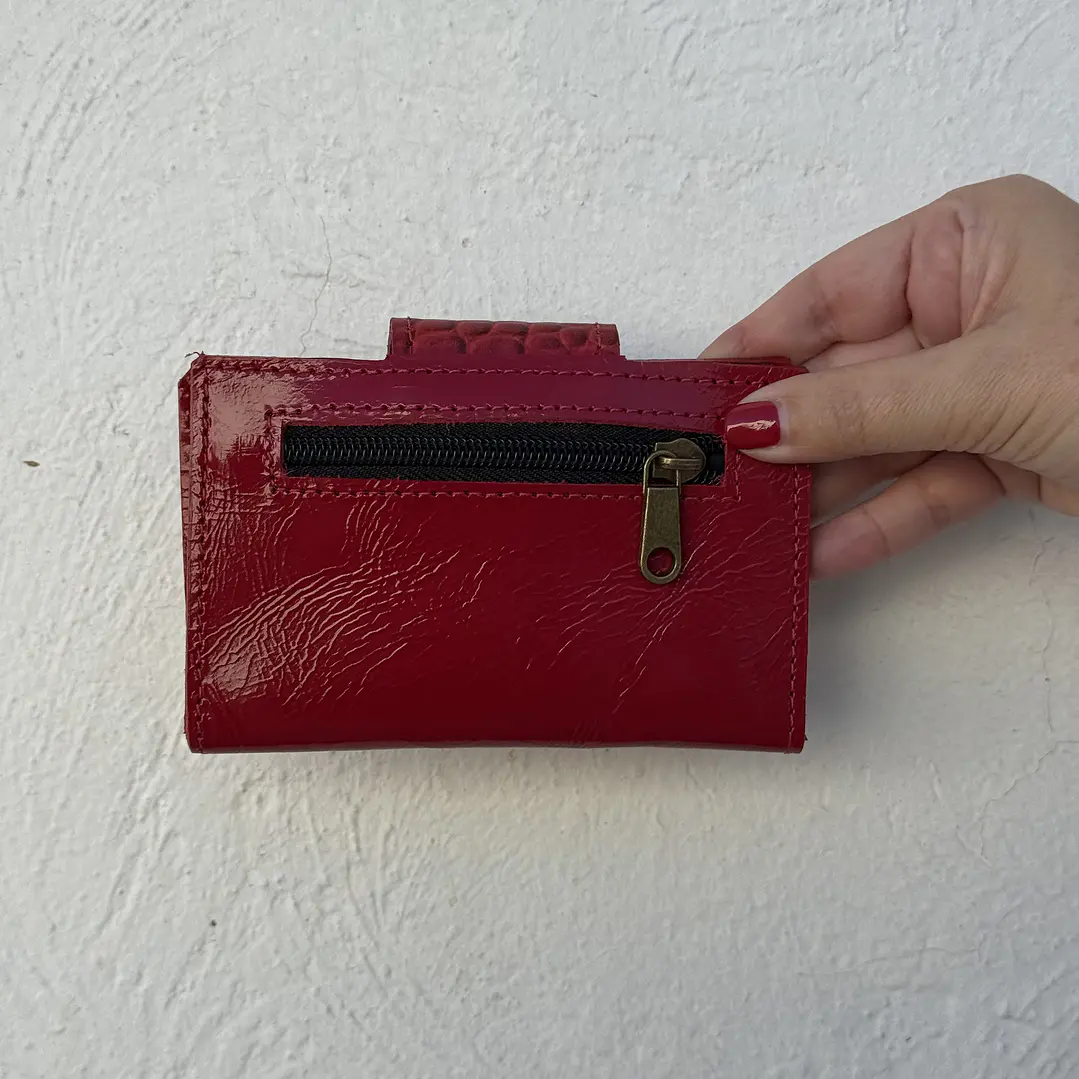 Billetera Cuero Roja Charol 2
