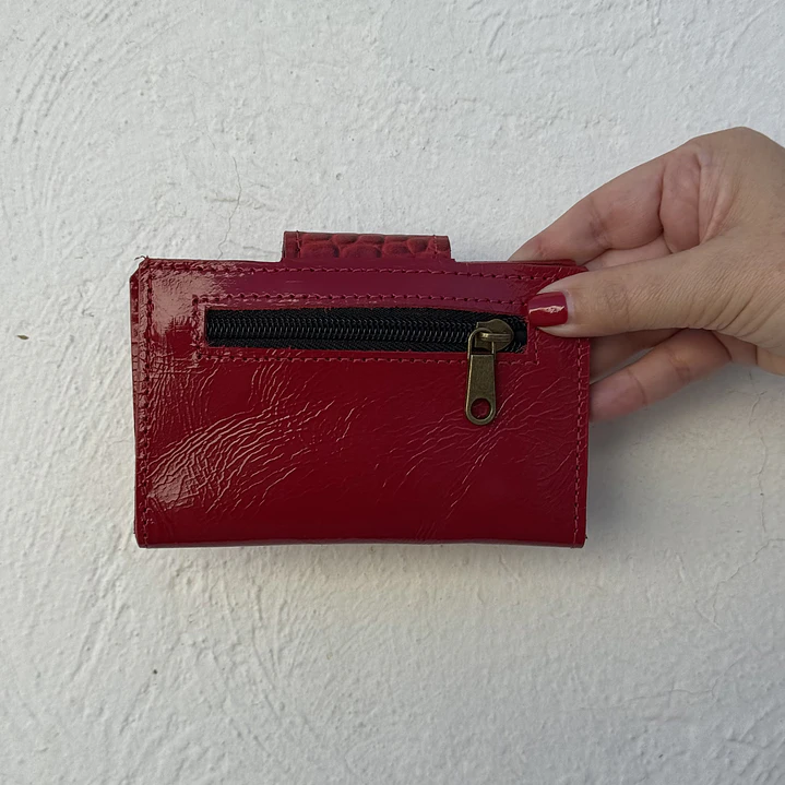 Billetera Cuero Roja Charol 2