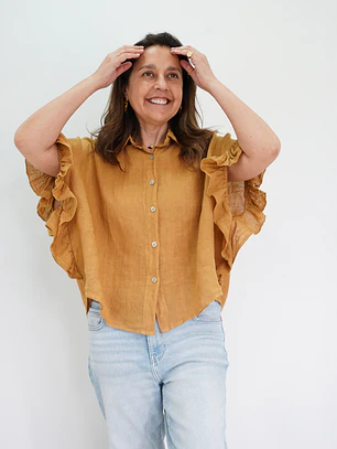 Blusa Blanca Mostaza