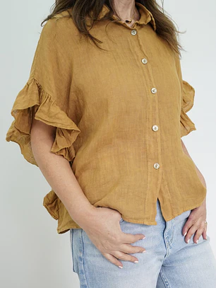 Blusa Blanca Mostaza