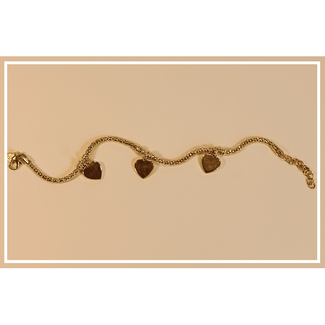 Pulsera plata 3 corazones con baño de oro 18k