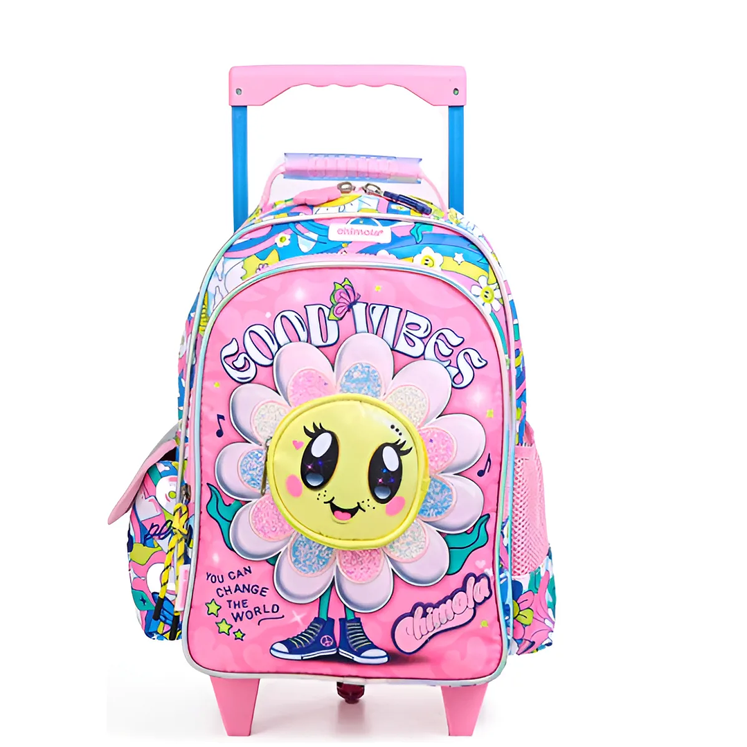 Mochila Carro Escolar Flower 14 Pulgadas Bt83 Rosa Chimola 1