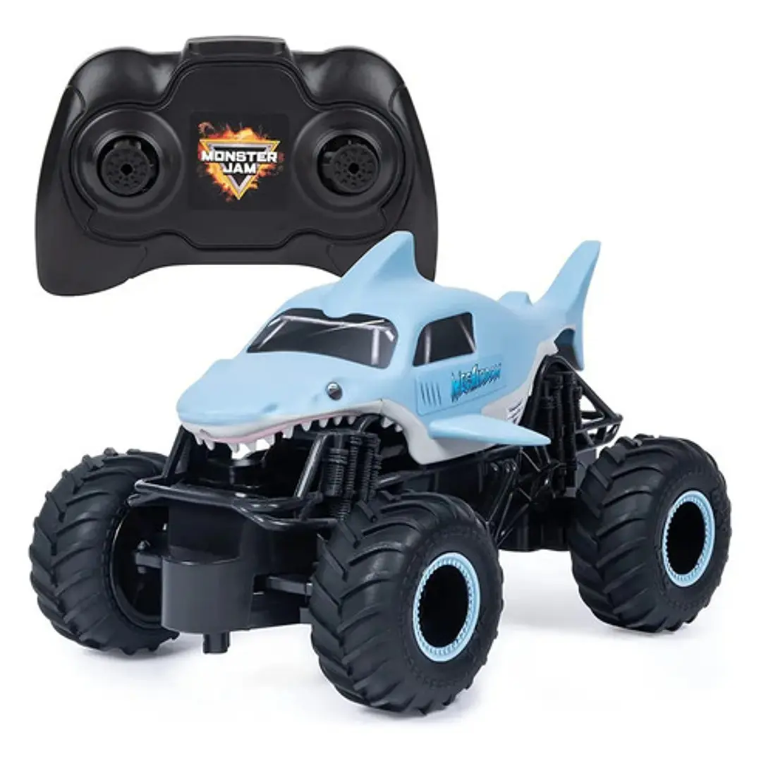 Monster Truck A Control Remoto Monster Jam Escala 1:24, Megalodon Azul Claro Spin Master 3+ 2