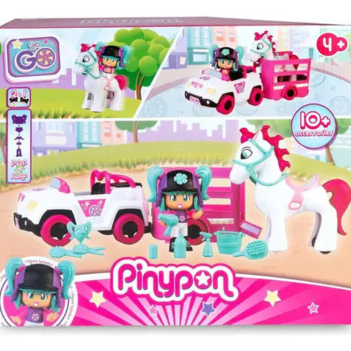 Muñeca Pinypon Let's Go! Coche Y Caballo Con Accesorios 7cm 1