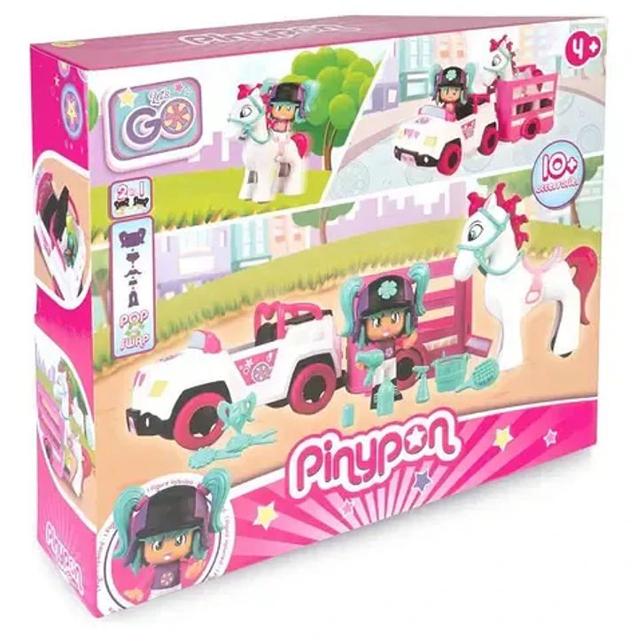 Muñeca Pinypon Let's Go! Coche Y Caballo Con Accesorios 7cm 2