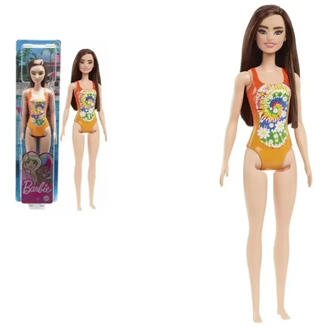 Juguete Muñeca 30cm Barbie Playa Malla Naranja Mattel 3