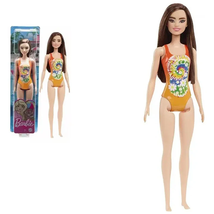 Juguete Muñeca 30cm Barbie Playa Malla Naranja Mattel 3