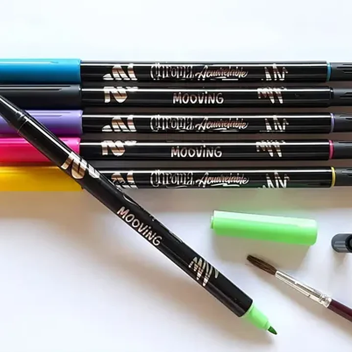 Marcadores Doble Punta Mooving Chroma Acuarelables X 6 Colores Surtidas 2