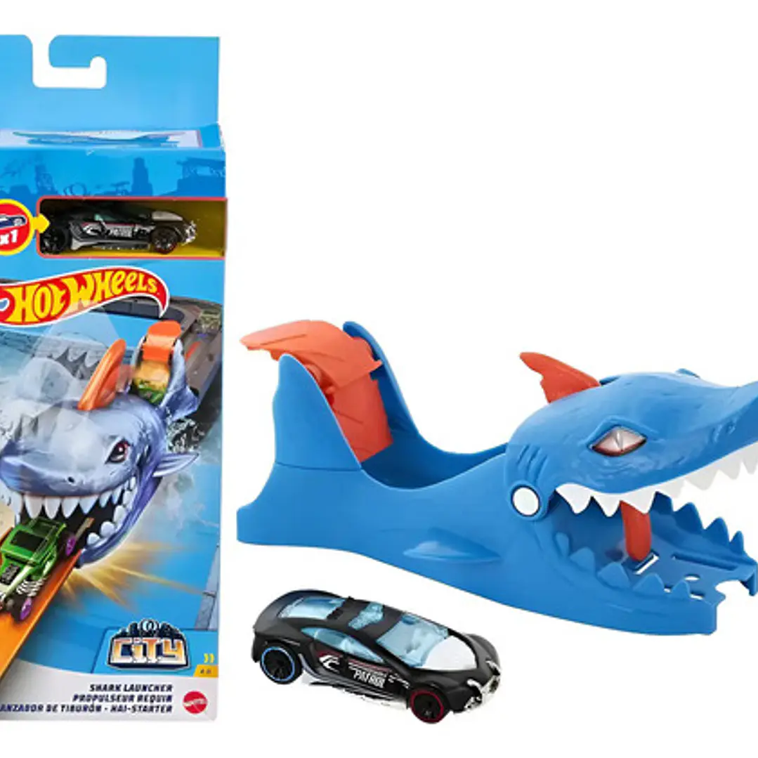 Pista Hot Wheels City Lanzadores Tiburon Mattel Gvf41 Azul Marino 1