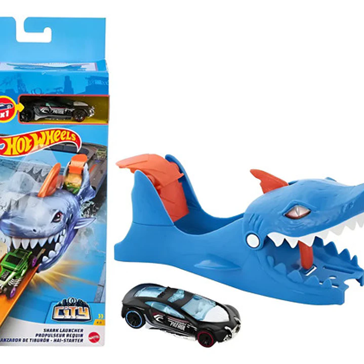 Pista Hot Wheels City Lanzadores Tiburon Mattel Gvf41 Azul Marino 1
