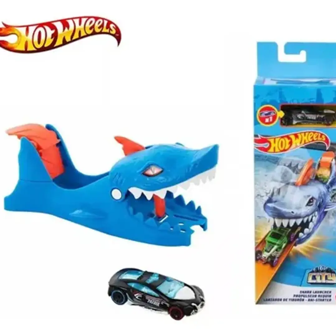 Pista Hot Wheels City Lanzadores Tiburon Mattel Gvf41 Azul Marino 4