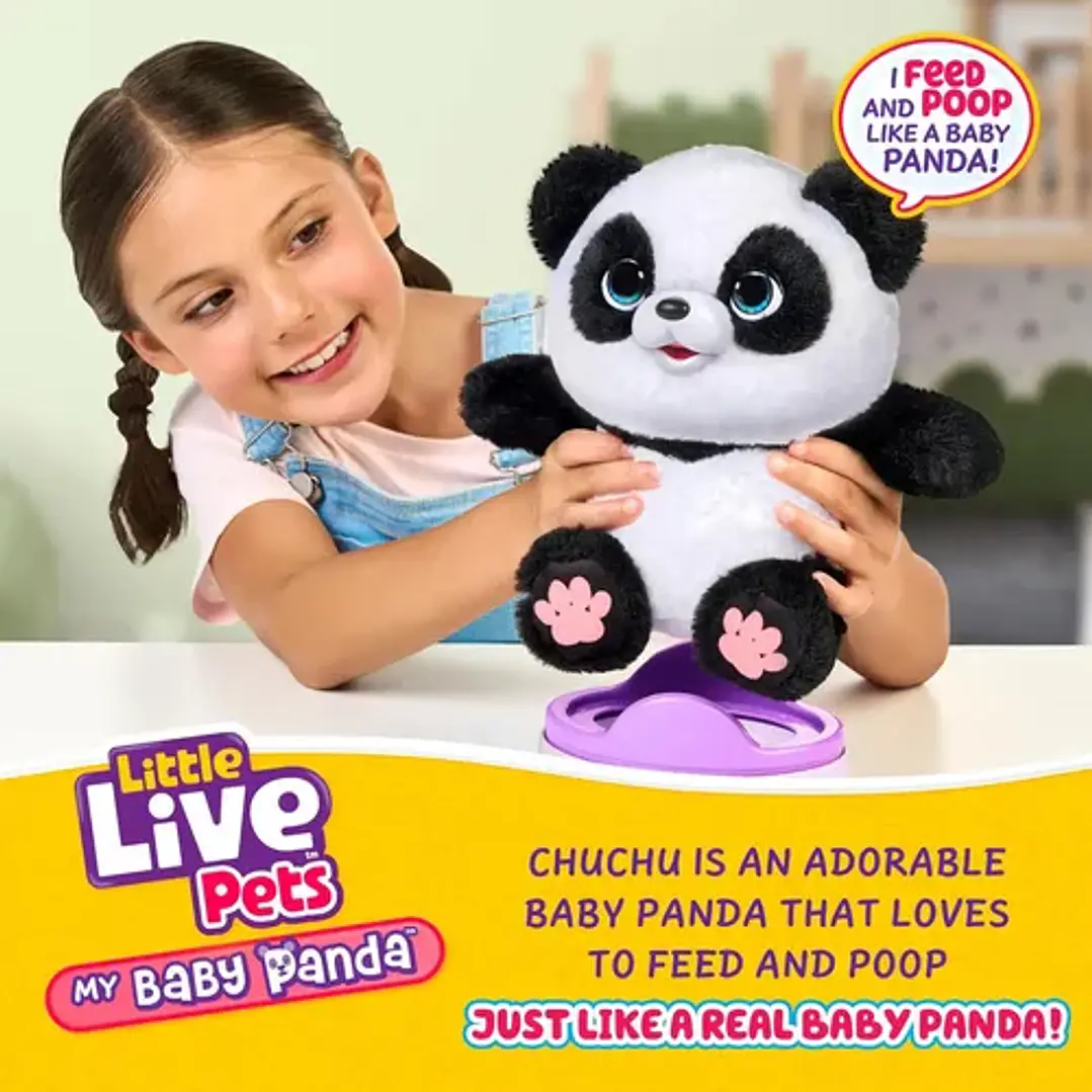 Peluche Panda Mediano Blanco Little Live Pets Hipoalergénico Con Sonidos 8
