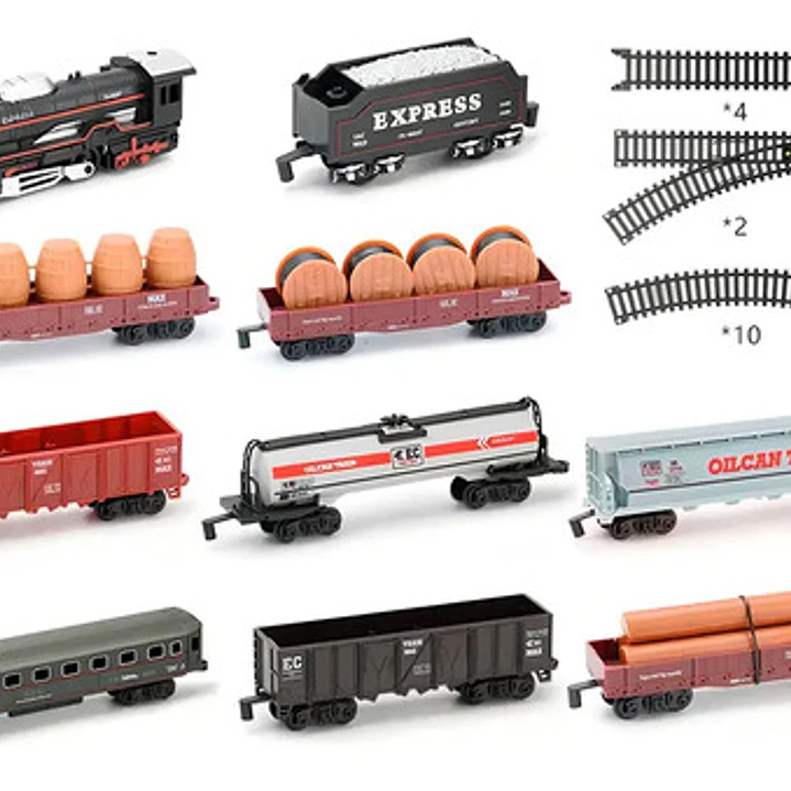 Tren A Escala Rail King Clásico Con 9 Vagones Y Vías 2